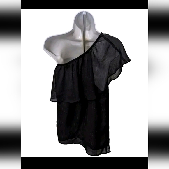 Torrid 1 One Shoulder Ruffle Crinkle Chiffon & Lurex Blouse 1X City Chic - Picture 6 of 13